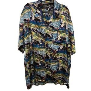 Rare Nicole Miller Silk Harry Carey Baseball Button Down Shirt Sz L